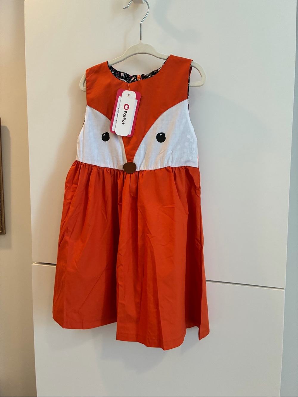 NWT Fox Print Girls' Dress - Orange & White - Size 110 (3/4)